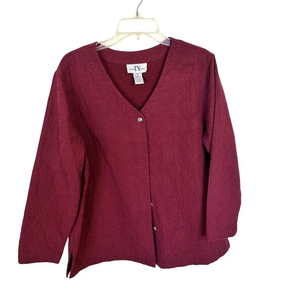 Womens Burgundy Cardigan By TY Wear Size 16W Button Front Embossed Texture - Picture 1 of 8